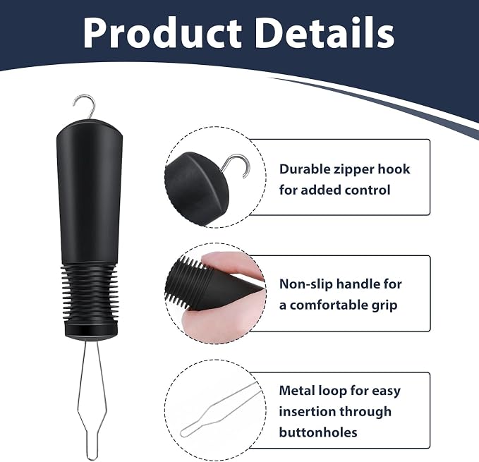 Button Hook and Zipper Pull Helper, One Hand Button Aids for Seniors Arthritis Stroke Carpal Tunnel Easy Dressing Aid Tool for Elderly Disabled, Soft Grip Handle, No Snagging for Dresses