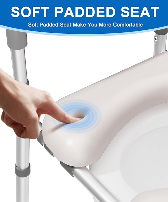 HOMLAND Toilet Seat Riser for Seniors with Adjustable Height & Width, 400lb | Padded Seat, Durable Aluminum Frame, Slip-Resistant Feet, Handicap Elevated Raised Toilet Seat for Elderly, Fit Most Toilet