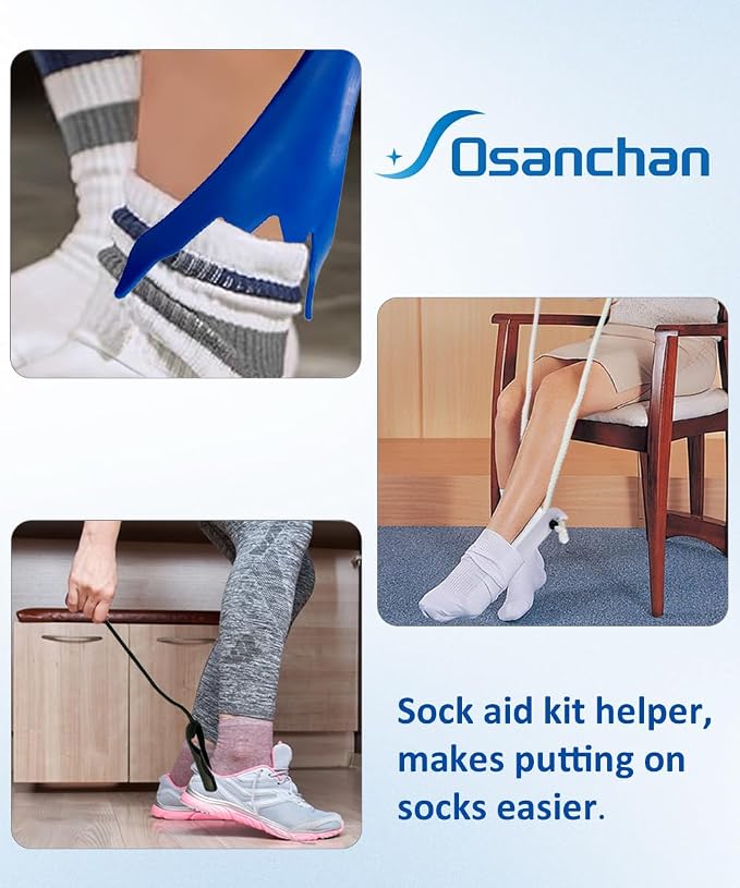 Sock Aids for Putting On Socks, No Bending Flexible Sock Aid Device with Shoe Horn Long-Handle Sock Removal for Seniors/Disabled, Easy On and Off Sock Helpers (Basic)