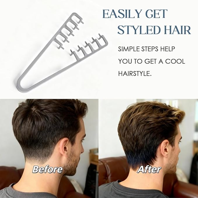 Volumizing Texture Comb for Men, Wide-Tooth Hair Styling Tool for Root Lift & Fluffy Hair, Dual-Purpose Non-Slip ABS Plastic Barber Comb - Grey