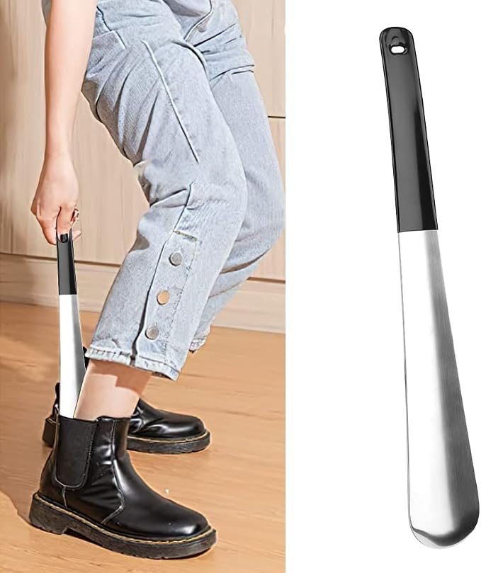 Xiaokeis Shoe Horn Long 12 Inch, Premium Stainless Steel Shoehorn, Shoe Helper for Seniors,Long Handle Shoe Horns for Men or Woman, Metal Shoe Horn for Handicap, Elderly Senior, Pregnancy(Black)
