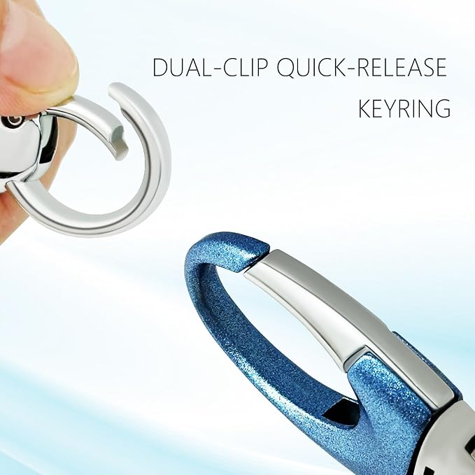 Keychain Quick Release Double Carabiner Clip with D Ring Key Rings, Unisex Belt Loop Key Holder for Home Car Keys
