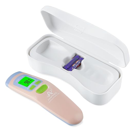 Medical Grade Non-Contact Forehead Thermometer, Pink | With Case, Adults, Kids & Infants, No-Touch, Temporal Fever Thermometer
