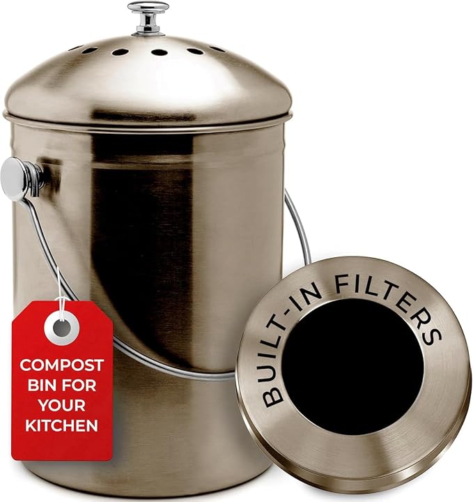 EPICA Countertop Compost Bin Kitchen | 1.3 Gallon | Odorless Composting Bin with Carbon Filters | Indoor Compost Bin with Lid | Stainless Steel Kitchen Composter for Food Scraps & Waste Recycling