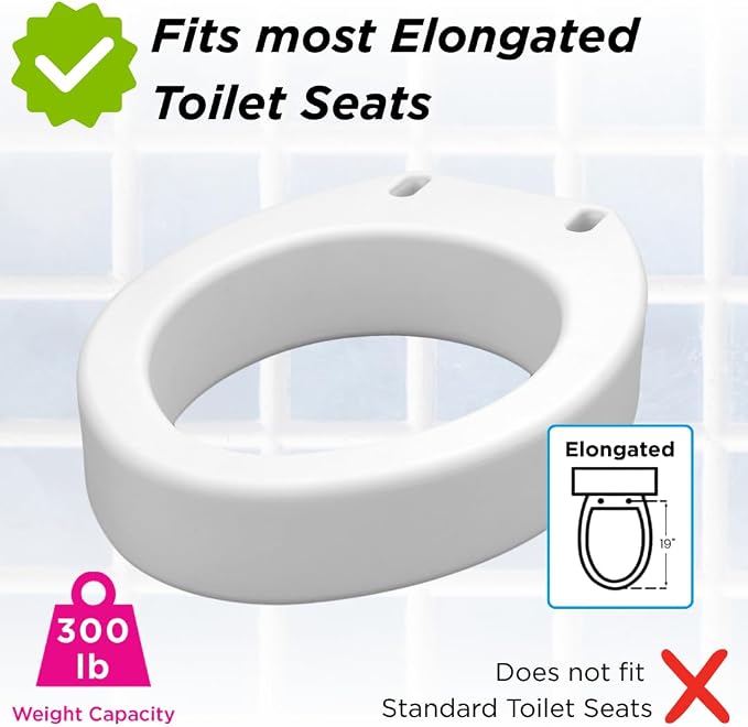 NOVA Raised Toilet Seat for Seniors & Post-Surgery Recovery – Elongated Bolt-On Under-Seat Design Uses Existing Toilet Seat & Lid, 3.5” Elevation, 300 lb Capacity, Durable Plastic, Easy Install