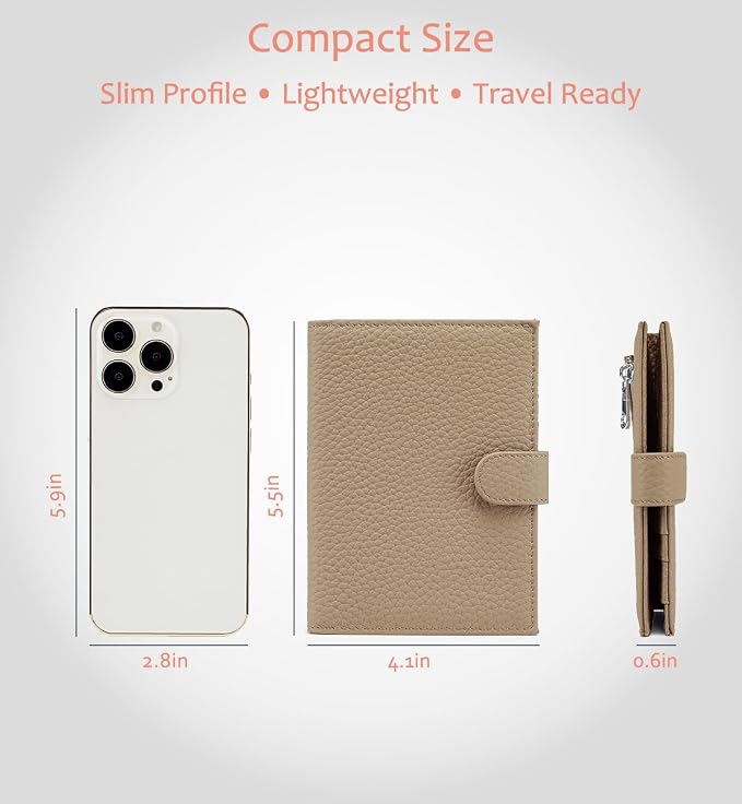 RFID Protection Passport Wallets for Women, Gift for Traveler | Slim Leather Travel Wallet with Card Slots, Zipper Coin Pocket & Cash Pocket, Passport Case for Women Apricot Beige