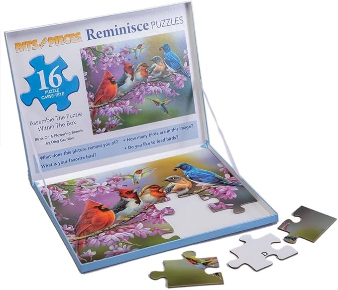 Bits and Pieces Large Piece Puzzles for Seniors, 10 in. x 13 in. Birds on Branch Puzzle - 16 pc Extra Large Pieces Puzzles for Dementia Seniors, Alzheimer Puzzle Memory Aids for Seniors with Dementia
