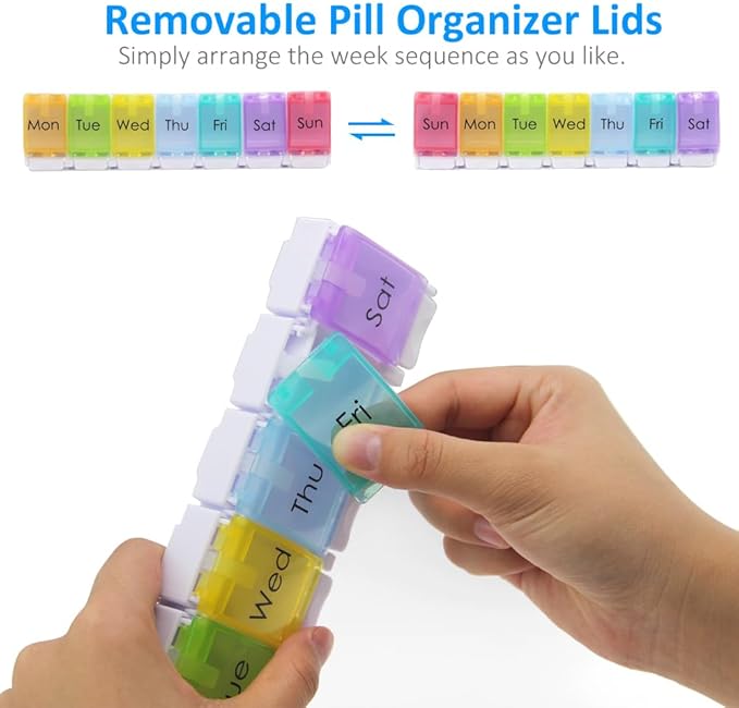 GOGOODA 2 Pack Weekly Pill Organizer Arthritis Friendly, Travel 7 Day Pill Holder Vitamin Container Organizer with Popup Open Design and Ample Space to Hold Vitamins, Fish Oil and Medication