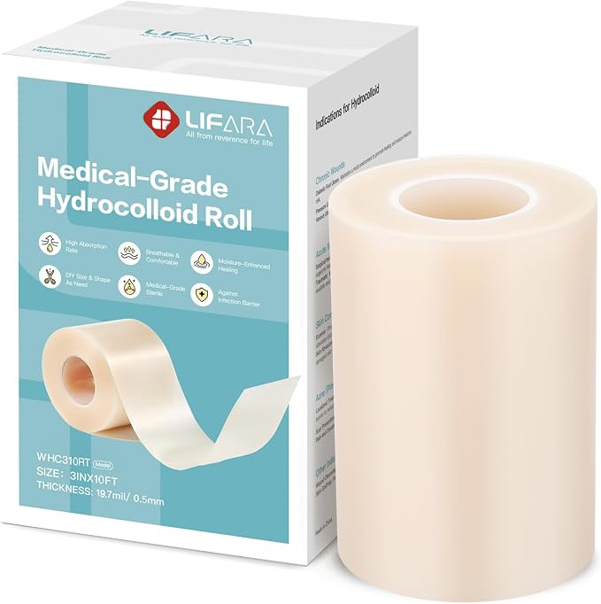 LIFARA Hydrocolloid Roll for Wound Care - Cut-to-Size, Hydrocolloid Patch Bandages with Self-Adhesive, Ultra Absorbent & Waterproof, First Aid Kit Essential (19.7mil/ 0.5mm Thickness, 3in*10ft)