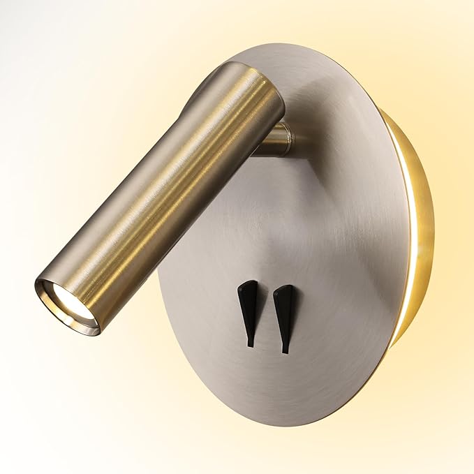 Round Wall Mount Reading Light for Bed Bedside, Modern Hardwired Sconce with on off Switch for Bedroom, Brushed Nickel Wall Sconce Mounted Beside Reading Lamp, Decorative Wall Night light (Silver)