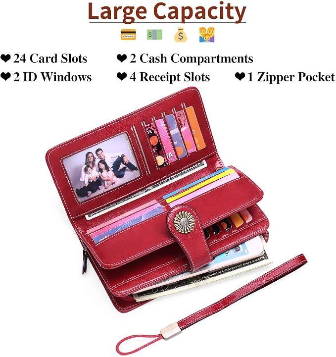 SENDEFN Wallets for Women Leather Credit Card Holder with RFID Blocking Large Capacity Wristlet | with RFID Blocking