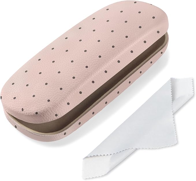 Glasses Case Hard Shell, Cute Sunglasses Case for Women Leather Protective Case for Eyeglass with Cleaning Cloth