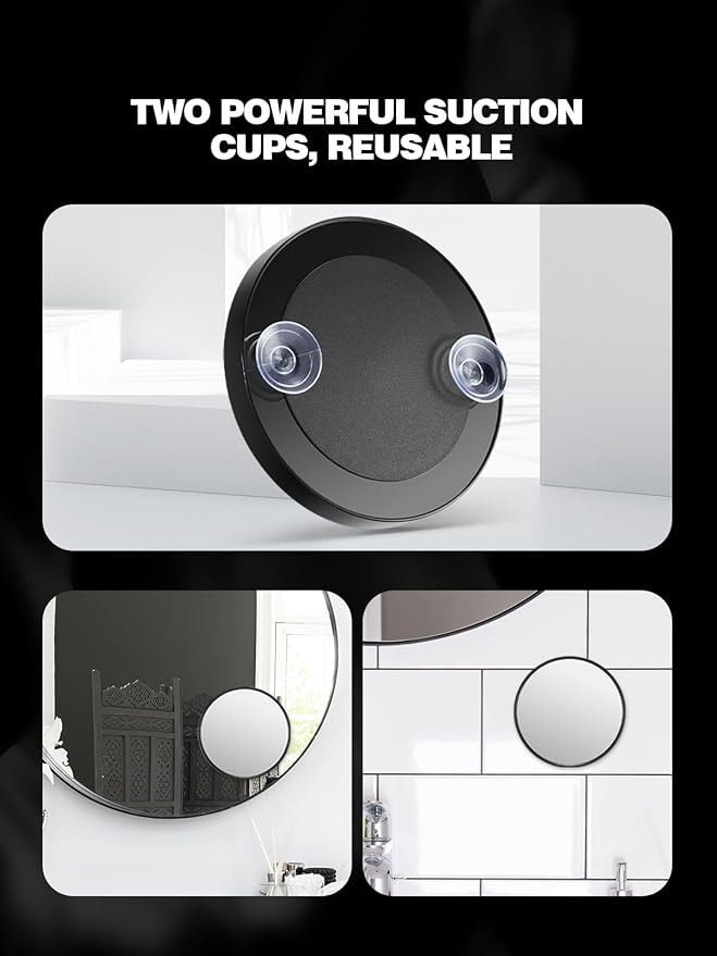 5X/20X/40X Magnifying Mirror with Suction Cups and Tweezers Set, 3.5 inches Travel Magnified Makeup Mirror, Black, 3PCS
