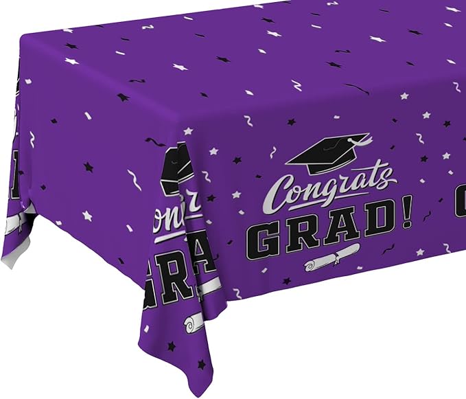 Gatherfun Graduation Party Decorations, Gongrats Grad Tablecover for Graduation Party Supplies, 3 pcs Purple Table Cloths, 54"x108"