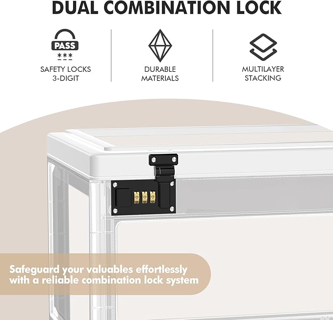 Extra Large Lock Box for Medication Safe, Medicine Lockable Storage Box with Code, Phone Lock Boxes for Video Games, Box with Combination Lock for Snacks/Food, Locking Cabinet for Home/Office (Clear)