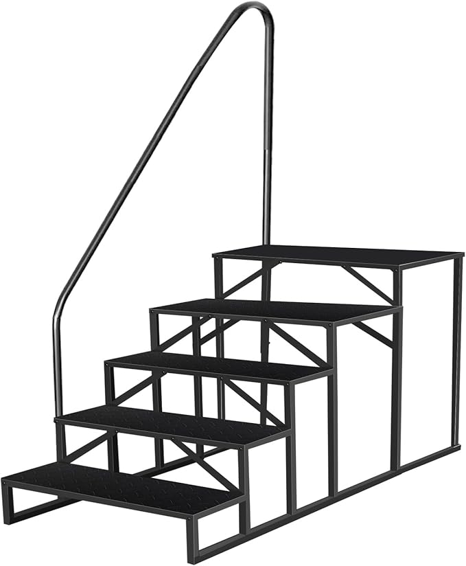 Step Ladder, Step Stool with Handle, Heavy Duty Pool Ladder Above Ground 660Lbs, Camper Steps Outdoor Steps RV Stairs for Reaching High, Portable Home Stairs for Travel Trailer (5 Step, Single Handle)