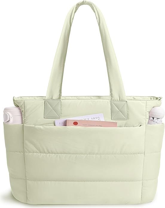 Puffer Tote Bag for Women Quilted Nurse Bag Lightweight Work Bag for Teacher Travel Handbag with Multiple Pockets