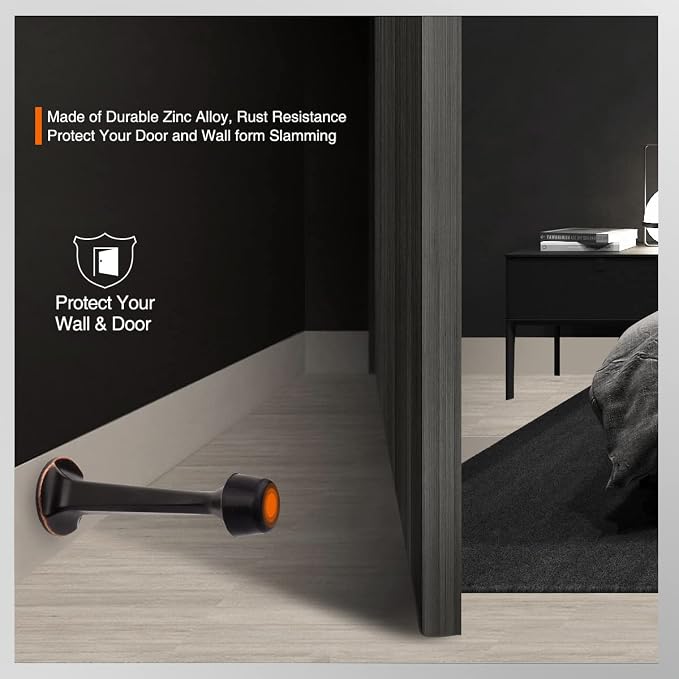 6 Pack Solid Rigid Door Stops - Heavy Duty Door Stoppers Wall Protector with Soft Rubber Tips, Oil Rubbed Bronze