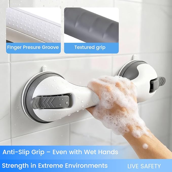 2 Pack Grab Bars for Shower Handle, Elderly Assistance Products, Seniors Removable Bar Safety, Suction Cup Handles for Bathtubs and Showers/Bathroom/Walls, Heavy Duty Handrails Grip 500lbs,No Drilling