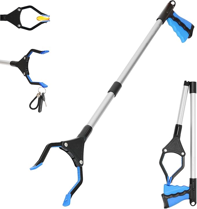 32 inch GrabRunner Foldable Reacher Grabber Tool with Strong Magnetic Tip for Seniors, Disabled, After Surgery Recovery (Blue)