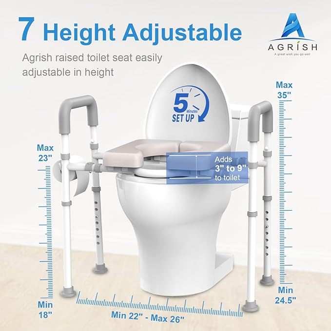 Toilet Seat Risers For Seniors, Male-Friendly Width & Height Raised Toilet Seat With handles, Toilet Riser for Elderly, Handicap, Elevated, Fit Any Toilet, 400lbs