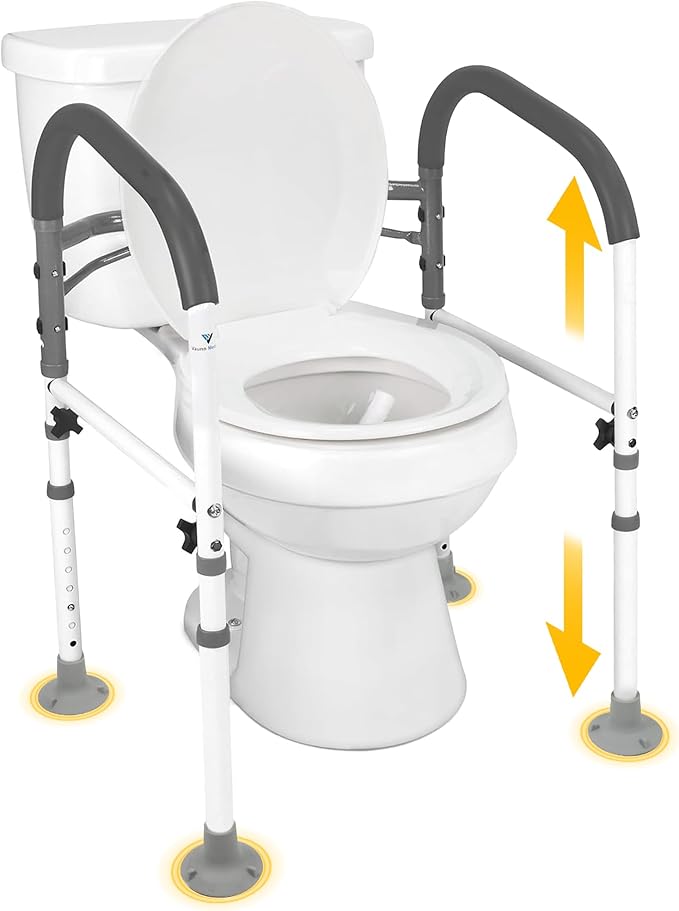 Vaunn Medical Deluxe Adjustable and Foldable Toilet Safety Frame, Bathroom Handrail Assist Grab Bar Handle
