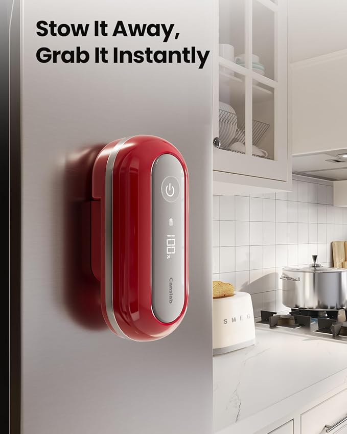 Canslab Retro Rechargeable Electric Can Opener, LED Battery Track&Auto Stop | True One-Touch Operation, Wall-Mountable Small Size, Side Cut Smooth Edge, USB Rechargeable, for Seniors with Arthritis, Red
