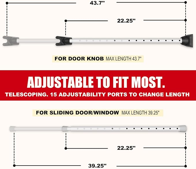 Securityman Door Security Bar with Alarm | Sliding Door Security | Door Stopper (120 dB Extra Loud Alarm) Enjoy Peace of Mind with Durable, Heavy Duty Door Jammer Door Stop Alarm Stick Inside