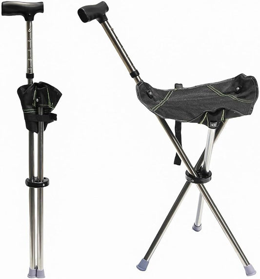 FATTCHIAR Cane with Seat, Cane Chair Capacity 330lbs, Adjustable Height Folding Lightweight Walking Stick with Seats, Portable Stool for Adults Seniors Hiking Camping