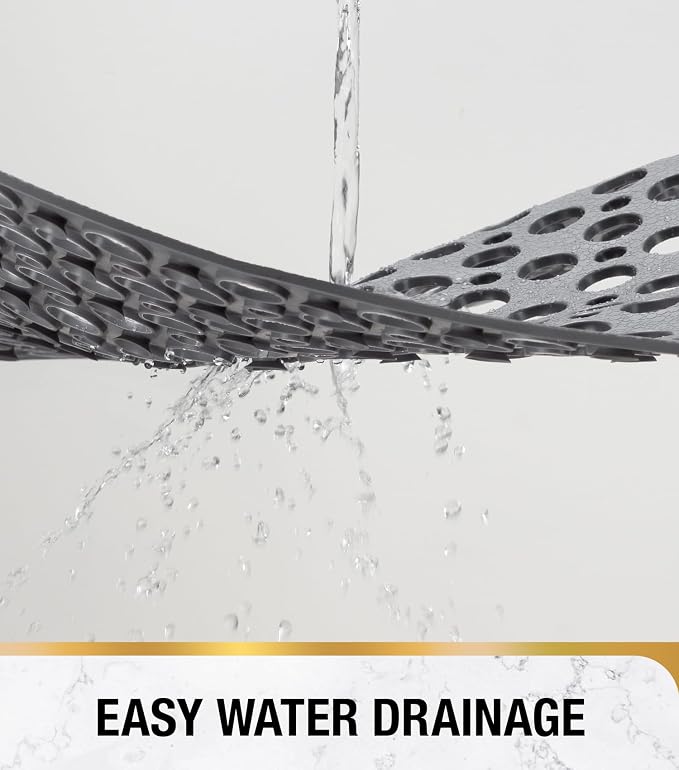 HITSLAM Shower Mat Anti Slip, 21x21 Inch No Odor Soft TPE Bathroom Shower Stall Floor Mat, Square Bath Mat for Tub Non Slip with Suction Cups and Drain Holes, Machine Washable, Soft on Feet, Grey