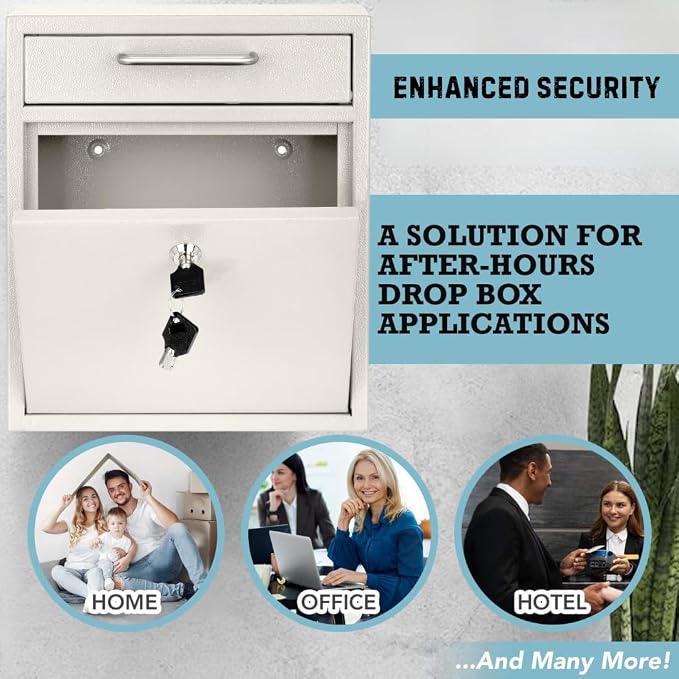 AdirOffice Wall Mount Mailbox - Mailbox with Lock and Keys- Durable Wall Mounted Locking Mailbox and Cash Drop Box for House, Apartments and Bussiness After Hours Deposits