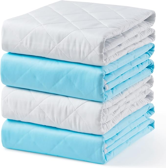 KANECH 34"x36" Washable Waterproof Bed Pads (4 Pack) – Reusable Incontinence Bed Pads Hold 6 Cups, Non-Slip & Silent Mattress Protector for Adults, Kids, Elderly and Dogs
