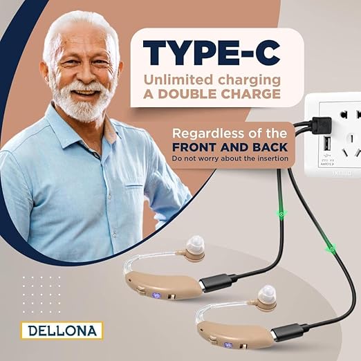 DELLONA High-Performance Hearing Aids for Seniors, OTC Rechargeable Hearing Aid for People with Severe Hearing Loss with Intelligent Noise Reduction (Pair), 4 Modes - Comfortable Hearing Aid devices for elderly, Over The Counter Hearing Aids (Beige - C)