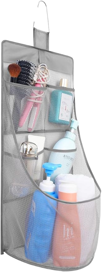 ALYER Hanging Mesh Bathroom Organizer,Durable Shower Caddy,Net Storage Bag for Closet Nursery Office Dorm RV Toys Cosmetics Sundries (Gray, 24" H * 13" W * 8" D)