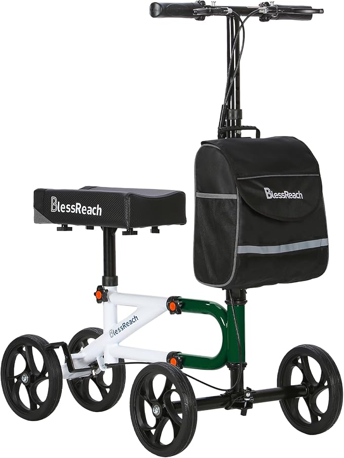 Knee Scooter Steerable Knee Walker for Foot Injuries Compact Crutch Alternative with Dual Braking System (Green)