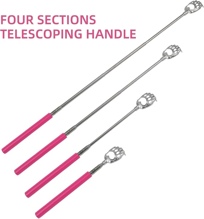 WOVTE Bear Claw Extendable Pink Back Scratcher for Women 2Pack | Stuffers for Men Women Adults, Mothers Day Fathers Day Christmas Birthday Gifts for Men Women Mom Dad Husband