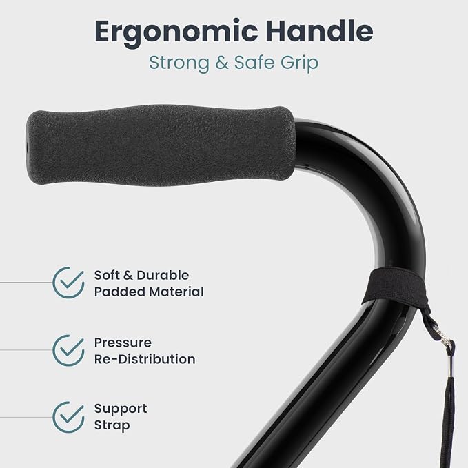 PELEGON Quad Cane (300LB) - Adjustable Walking Cane with A Large 4 Pronged Base for Extra Balance & Stability, Walking Canes for Seniors, Walking Cane for Men & Women, Walking Sticks