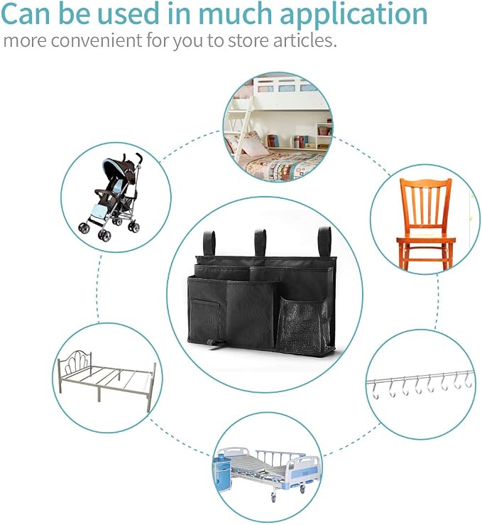 Bseash Bunk Bed Organizer, Bedside Caddy Hanging Bed Organizer Storage Bag 8 Pockets, for College Dorm Rooms Bed, Hospital Bed, Baby Bed Rails, 600D Oxford Cloth