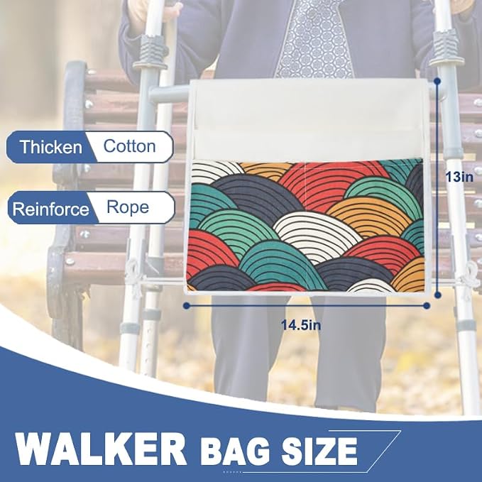 TOGETRUE Walker Bag, Easy Access Walker Storage Basket with 2 Large Pockets, Walker Accessories Bag for Folding Walker, Wheelchairs, Strollers, 13"x14.5" (Color Arc)