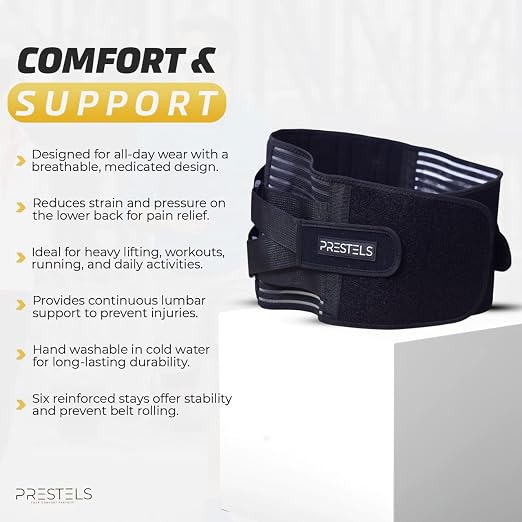 Lower Back Support Belt for Men & Women, Back Brace for Lower Back Pain Relief, Breathable Lumbar Support with 6 Stays & Dual Adjustable Straps, Small (20”–26”)
