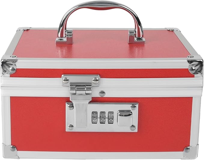 Medication Lock Box Aluminium Alloy Combination Lock for Home and Travel Medicine Lock Box,First Aid Safe Medication Storage Box,7.66''x 5.12''x 4.13'' (Red)