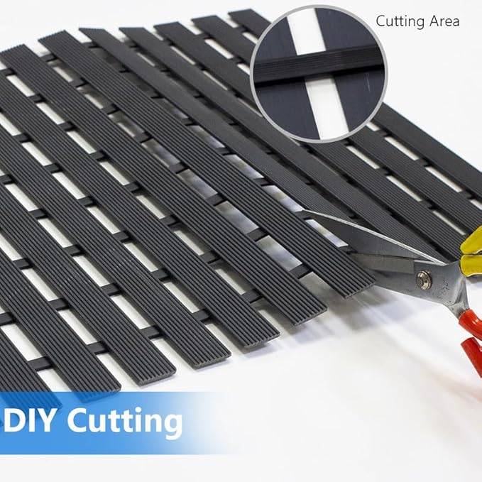 Bath Mat Non Slip Shower Mat Bathtub with Drain Holes and Heavy Duty Rubber No Suction Cups Sturdy Shower Stall Tub Mat for Bathroom, Shower Floor, Pool, SPA, (Black, 2FT X 3FT)