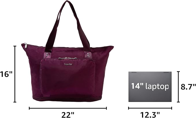 Baggallini Carryall Expandable Lightweight Travel Tote 22" Packable Folding Compact Nylon Washable Weekender w/Luggage Sleeve