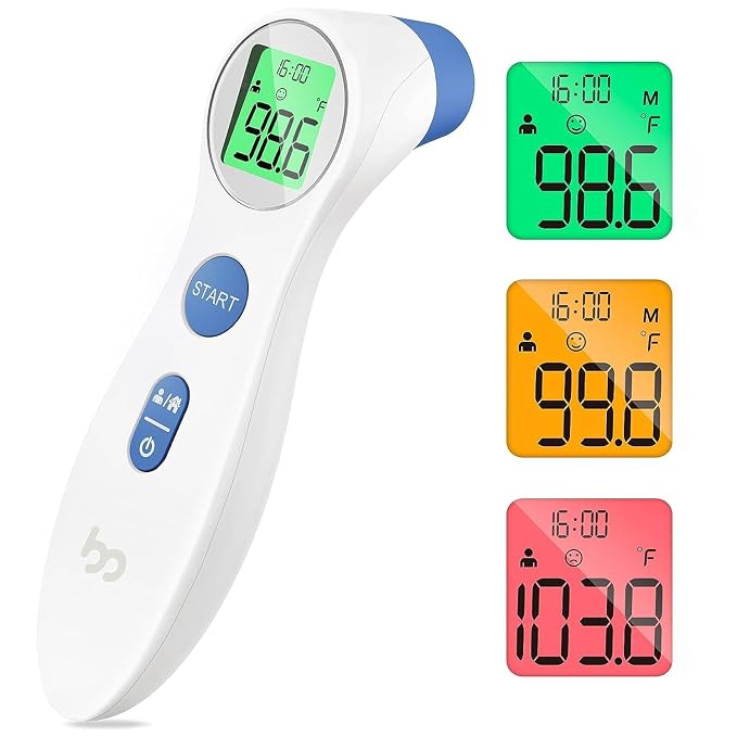 Forehead Thermometer for Adults and Kids, Digital Baby Thermometer | 1s Fast Accurate Reading, 3 Color Fever Alarm, Forehead & Object Mode, Non Contact, Battery Included