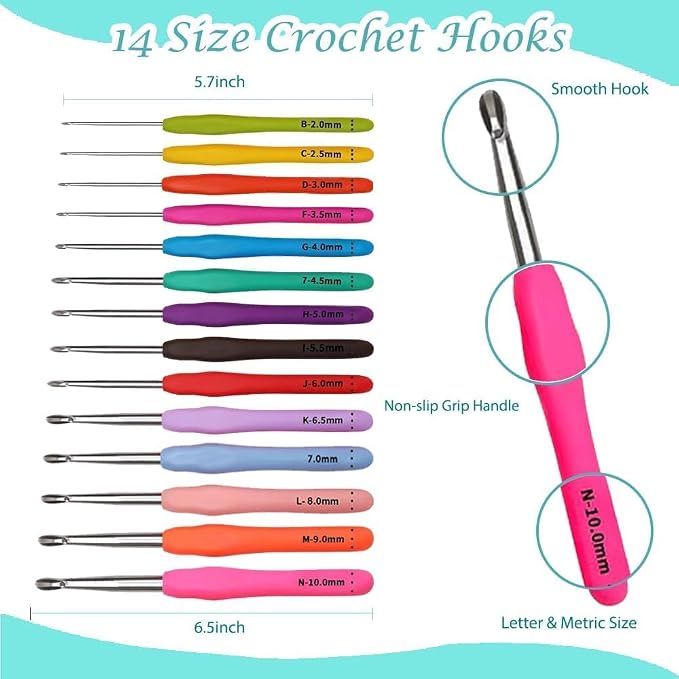 Yarniss Crochet Kits for Beginner, All-Inclusive Crochet Kit for Adults with 14 Size Ergonomic Crochet Hooks,12 Crochet Yarns Balls & Crochet Bag,Bright Blue