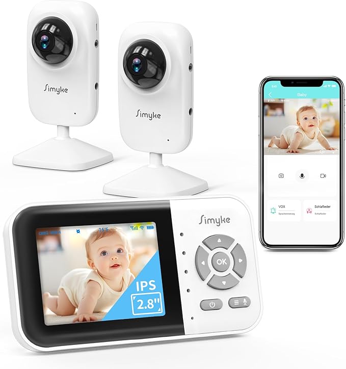 2Cameras Video Baby Monitor,Two Mode,2.8'' IPS Display Screen,Night Vision,2-Way Talk,1200ft Long Range,VOX,Lullaby,Free Smart Phone App, Works with iOS, Android,Ideal for Baby/Elderly/Pet