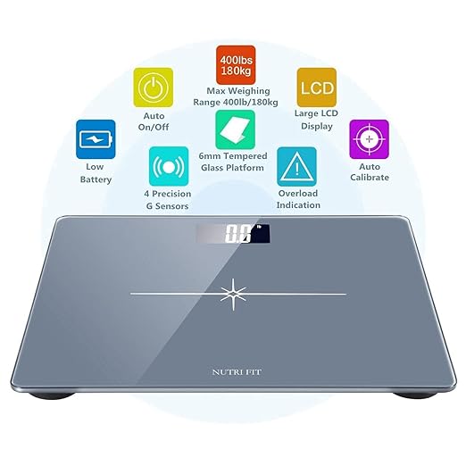 Ultra-Wide NUTRI FIT Bathroom Scale Digital High Accuracy Body Weight Scanner with Easy-to-Read Backlit LCD, 400 Pounds Ultimate Grey