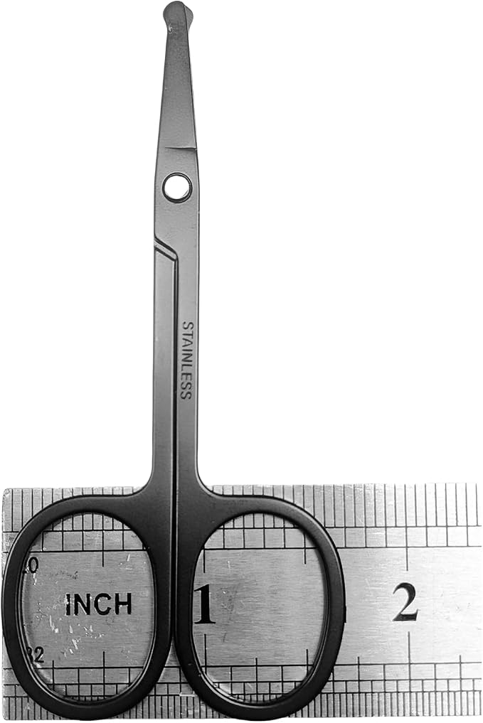 Premium Nose Hair Scissors, Ear and Nose Hair Trimmer Clipper, Curved Safety Blades with Rounded Tip for Trimming (Black)
