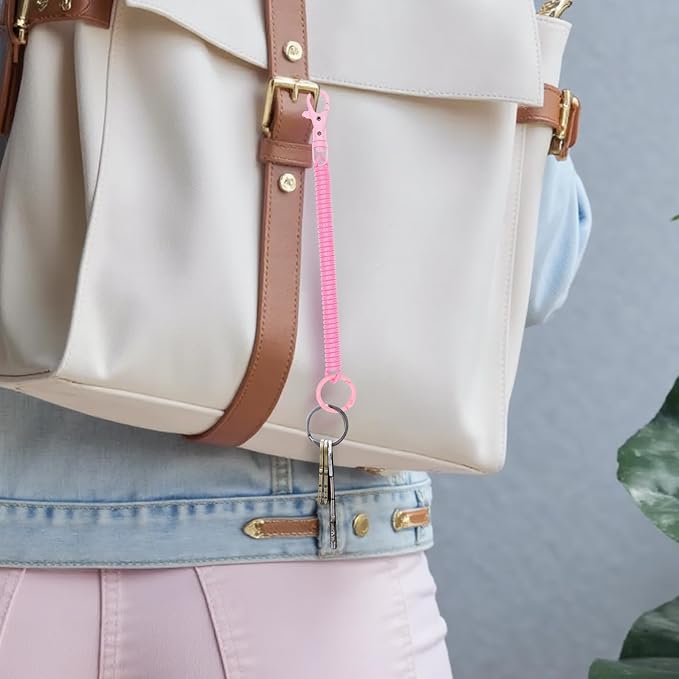 Spiral Coil Spring Keychain, Anti-lost Key Chain Holder Lanyard Cord with Lobster Clasp
