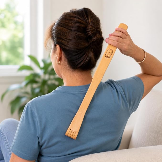 2-Pack Bamboo Back Scratcher by Dependable Industries – Long Reach, Massage Rollers, Self-Massage & Itch Relief, Eco-Friendly